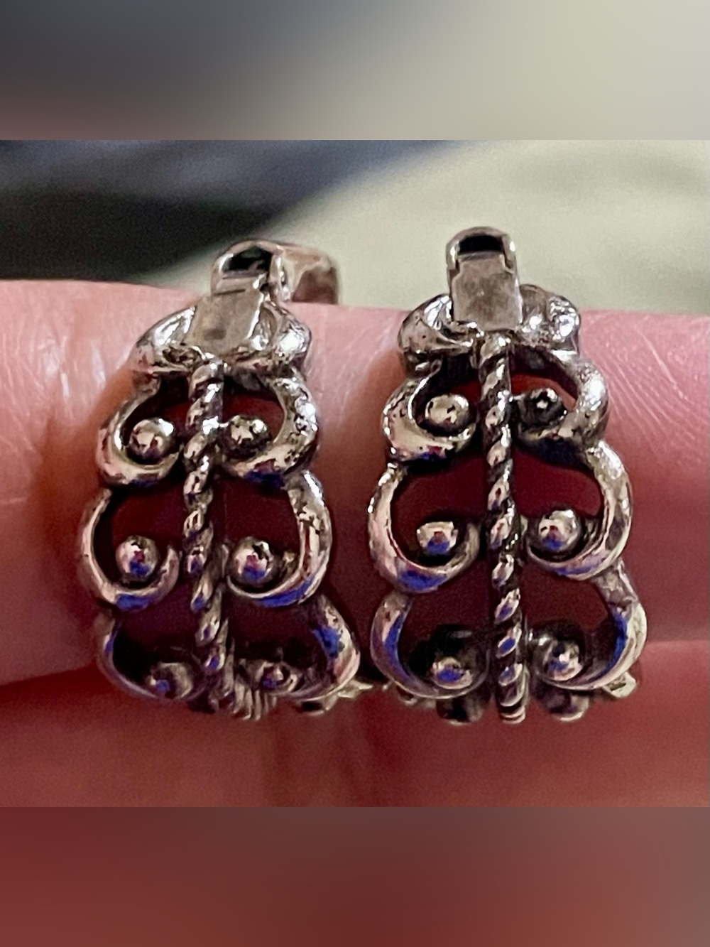 Avon Silver-Tone Ornate Filigree Hoop Earrings